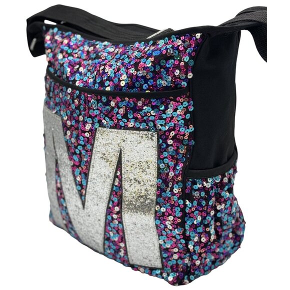 Justice Girls Womens Cross Body Book Bag SEQUIN Backpack Letter Initial M - Picture 2 of 10
